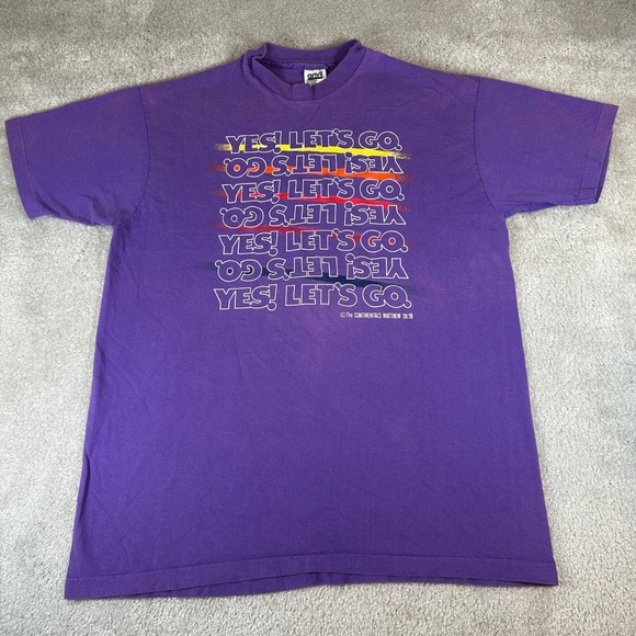 Anvil Other - Vintage‎ 90s Jesus T-Shirt Men's XL Purple Yes Lets Go The Continentals USA Made
